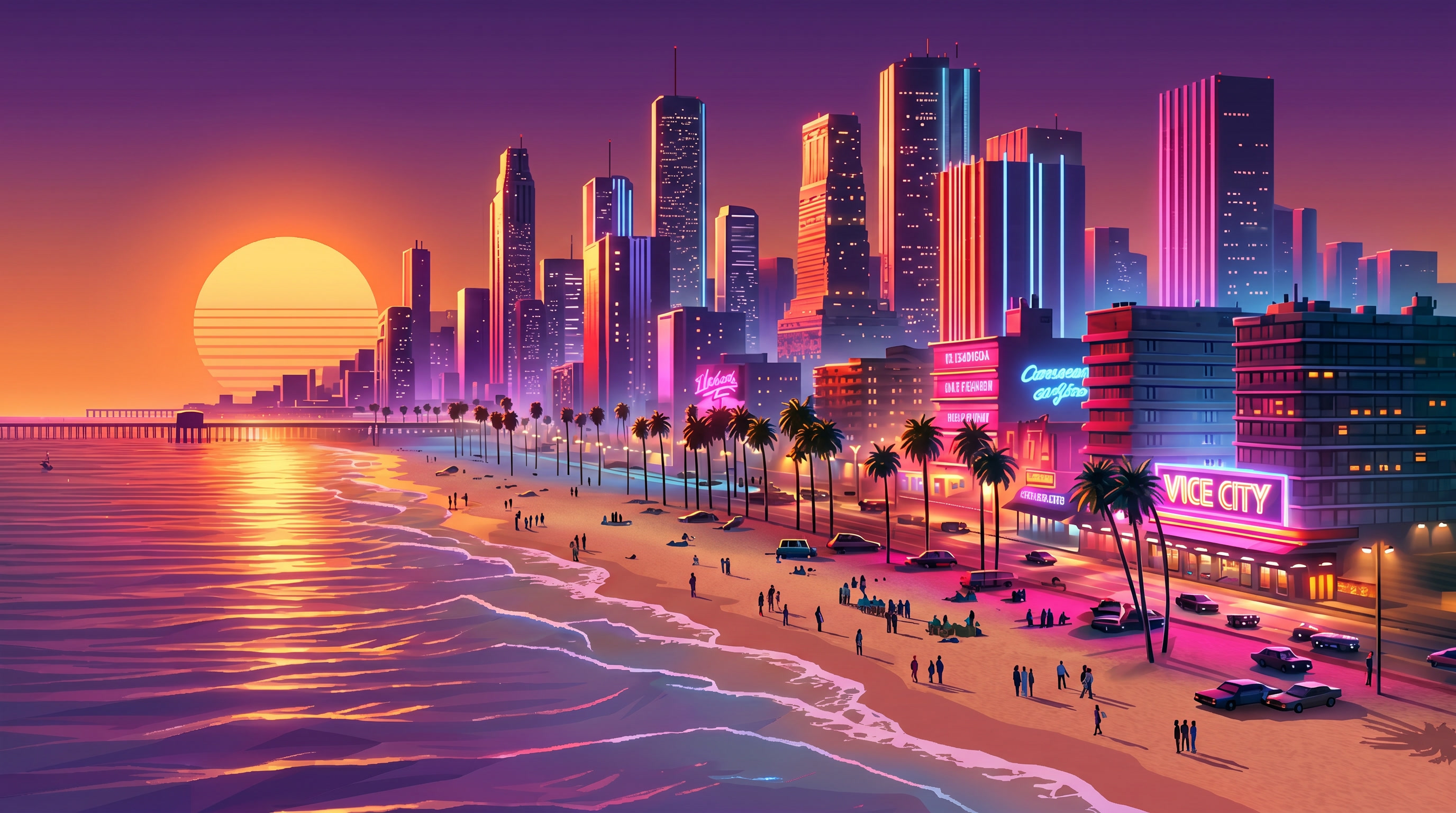 Palmiers sur la plage de Vice City, décor du serveur FiveM roleplay GTA5 — Leonida Scripts